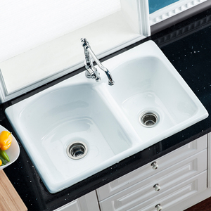 Cast Iron Enamel Kitchen Sinks Two Bowls Sinks