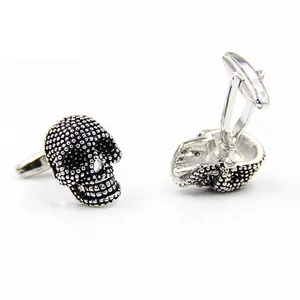 Steam punk antique silver plated skull brass metal cufflinks