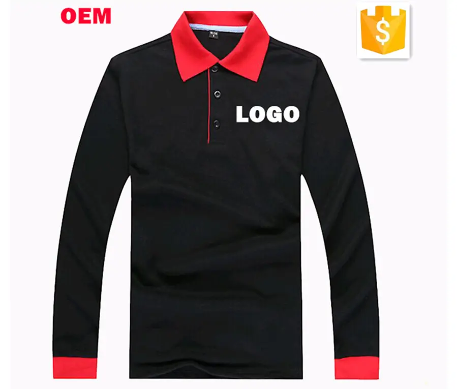 Restaurant Uniform Womens Black Long Sleeve Cotton Polo Shirt with Custom Logo