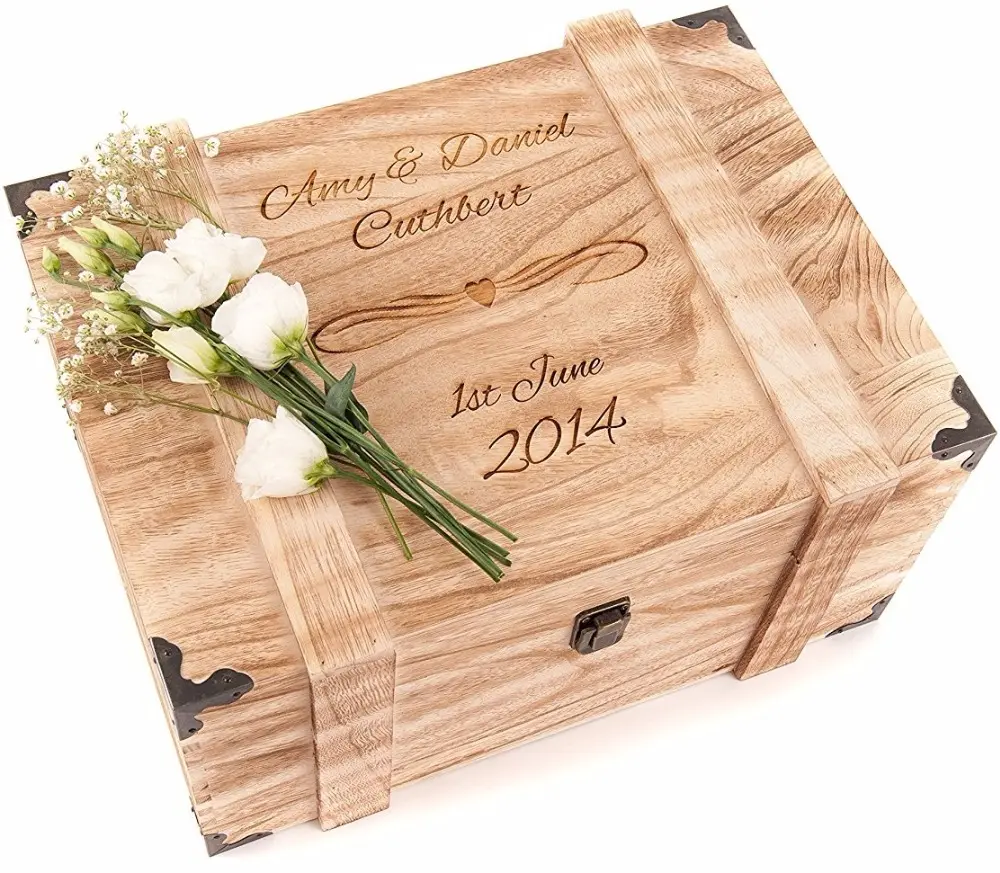 Personalisierte Gravierte Hochzeit Holz Andenken Memory Brust Box für karten Vintage Fall