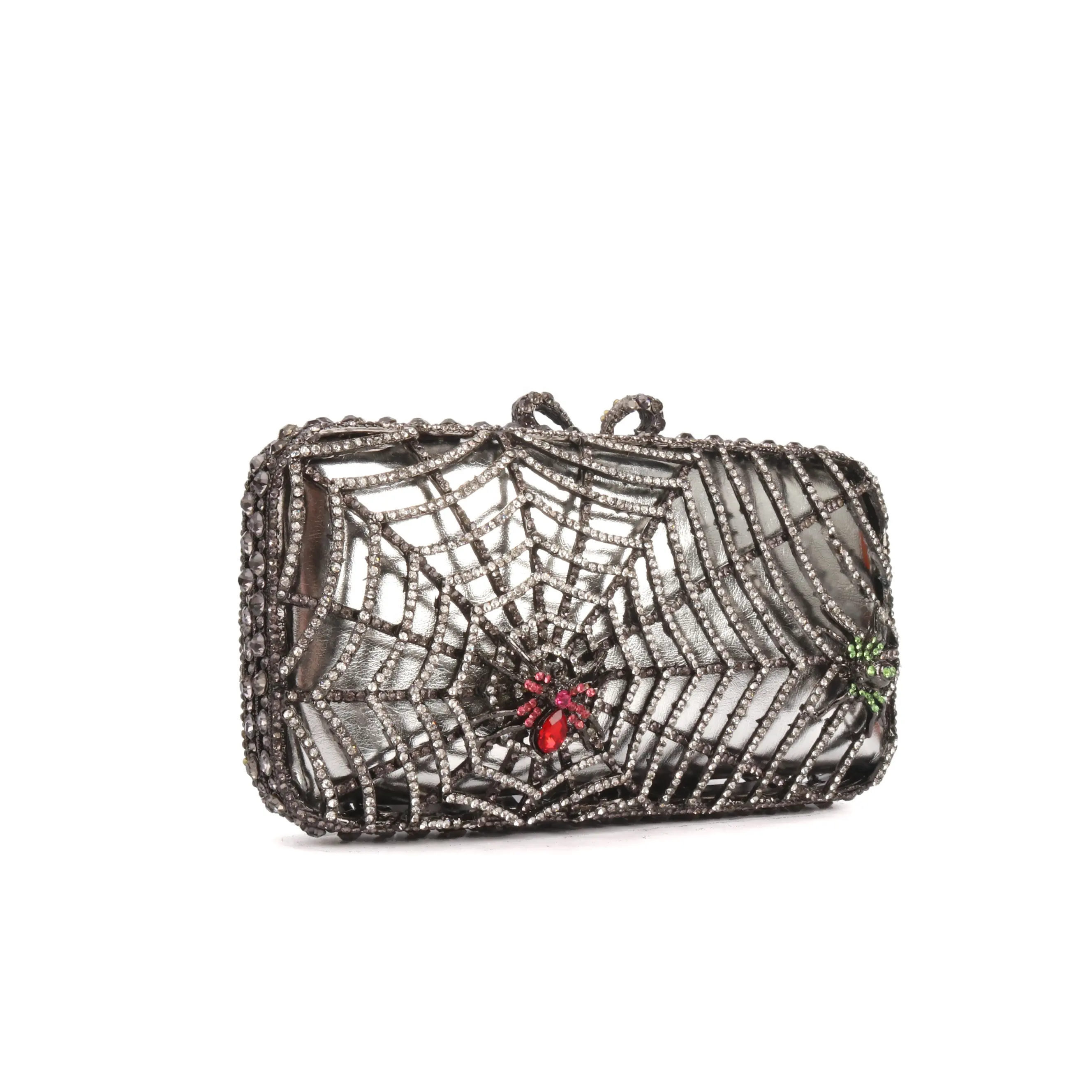 Unique design spider shape women lady evening party crystal bag clutch with metal frame