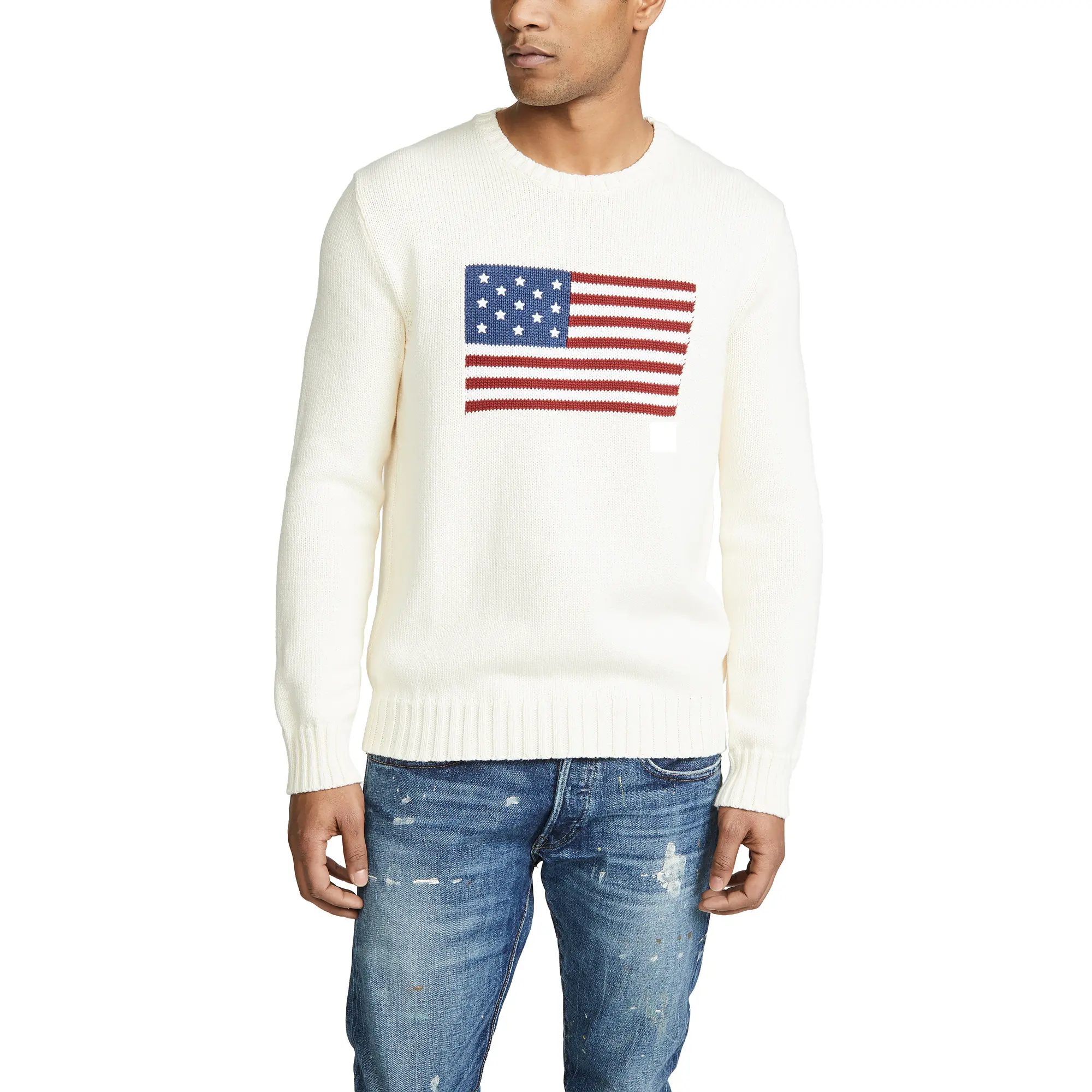 High Quality Men's Sweaters Fashional Custom Print White Sports Letterman Knitted Sweater Men