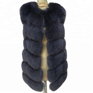 Chaleco de piel de zorro Real negro grueso largo de invierno de alta calidad para mujer
