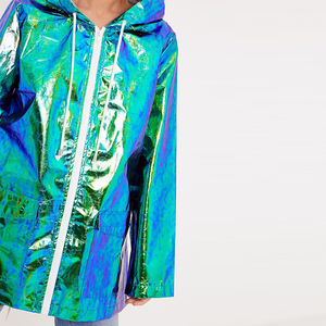 Nouvelle mode, parka <span class=keywords><strong>oversize</strong></span> à capuche imperméable à manches longues holographique, imperméable pour femmes - Product Image 3