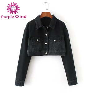 Vestes courtes <span class=keywords><strong>en</strong></span> denim noir style court pour femmes - Product Image 2