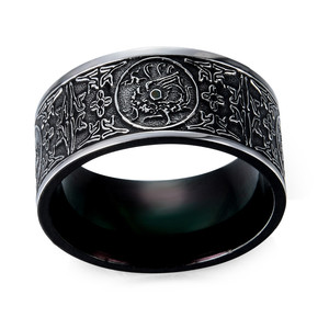 Fashion Wholesale Statement Engraved Old Style Retro Gothic Black <strong>Titanium</strong> Steel <strong>Ring</strong> for <strong>Men</strong> - Product Image 2