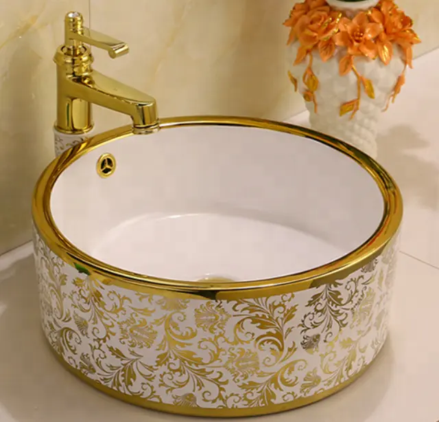 Ceramic wash basin sanitary ware bathroom sink golden lavabo bowl no faucet hole
