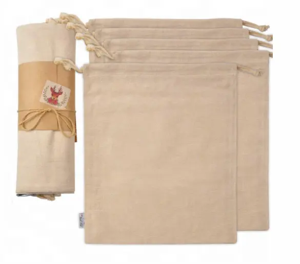 القطن العضوي الشاش إنتاج حقيبة التخزين مع الرباط قماش القماش أفضل للخضروات الخبز