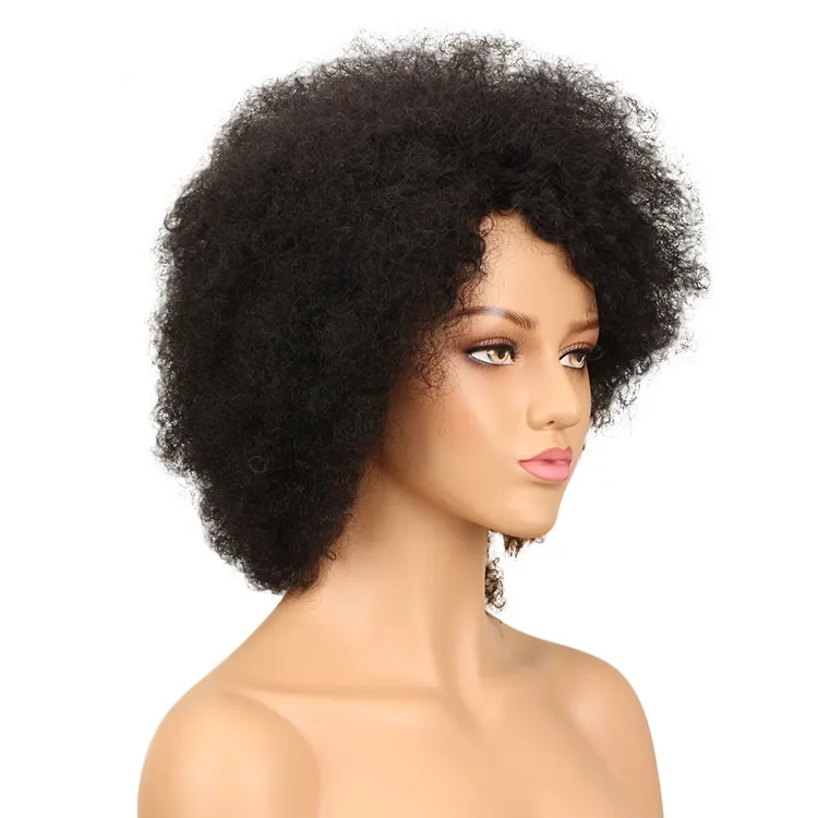 Best quality bleached knots 130% density virgin human hair natural color short 4c afro curly 360 lace wig