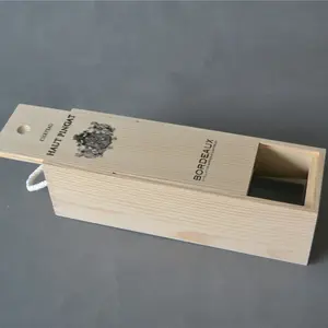 단일 병 나무 와인 상자 슬라이딩 뚜껑 소나무 나무 와인 상자