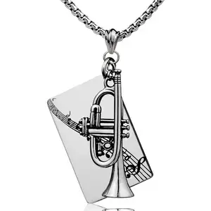 Creative musical instrument music character pendant necklace stainless steel trumpet pendant