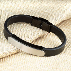 Gelang Pria Marlary Fashion, Dapat Diukir, Polesan Tangan, Gelang Kulit dan Baja Anti Karat Kosong untuk Diukir - Product Image 4