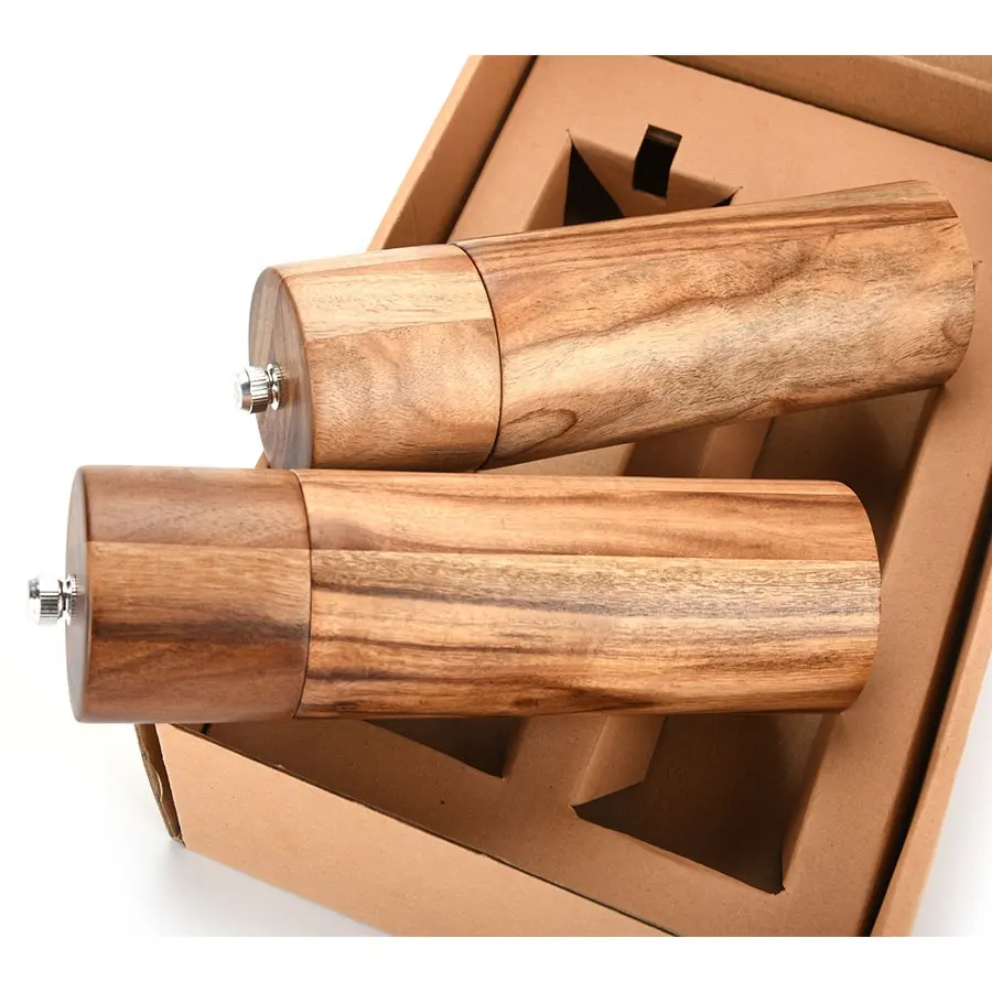 Hochwertige einstellbare natürliche Holz Pfeffermühle Keramik kern Gewürz Manuelle Mühlen Set Salz-und Pfeffermühle Set