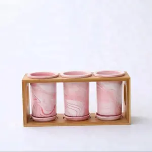 Turkse Stijl Roze Kleur Marmer Patroon Bamboe Rek Keramische Restaurant Gebruiksvoorwerp Houder