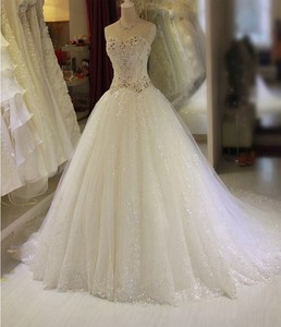 Sparkling Crystal Beaded Rhinestone Ball Gown Princess Wedding <strong>Dresses</strong> <strong>Lace</strong> Applique Vestidos De Noiva Com Foto Real Hot ML271 - Product Image 1