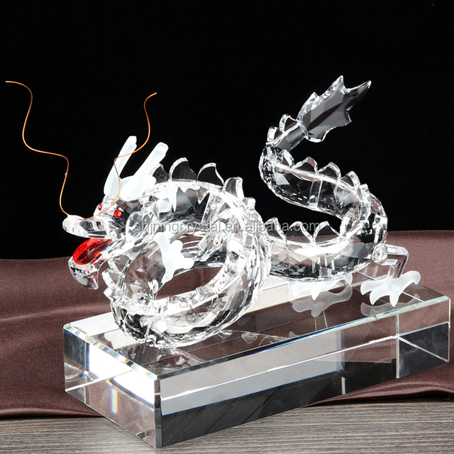 Shining OEM / ODM Newest Chinese Zodiac Crystal Glass Model Dragon Figure With Stand
