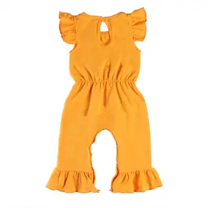 Many color options solid mustard ruffle boutique clothing kids clothing girl romper