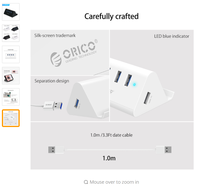 ORICO-Mini HUB de 4 puertos USB 3,0/2,0 de alta velocidad, 5Gbps, para ordenador portátil de escritorio, con soporte para teléfono, tableta, PC, negro/blanco
