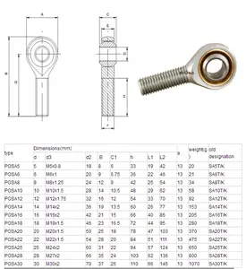 Rod End Bearing POS6 Male Rod End 6mm POS6 Right Hand Rod End Bearings With M6 Joint Bearing