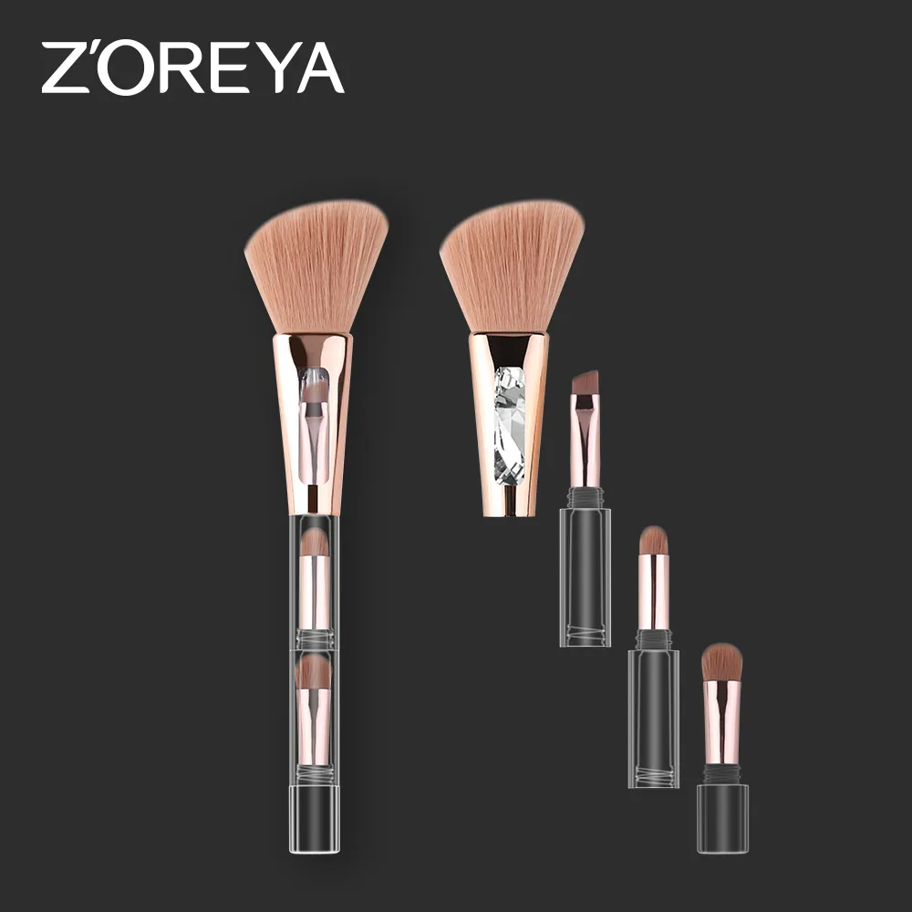 Newest 4 In 1 Clear Professional Makeup Cosmetic Brushes Make Up Tool Handmade Portable Travel Brush