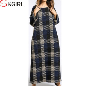 2022 <span class=keywords><strong>abiti</strong></span> islamici oem abbigliamento arabo da donna o collo manica lunga plaid musulmano autunno inverno abaya progetta abito - Product Image 5