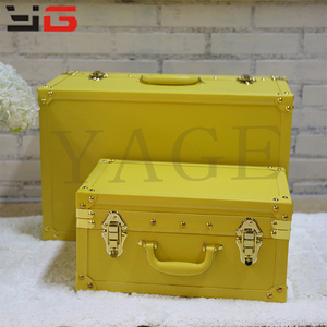 Decorativi set di 3 giallo dell'annata del faux del cuoio di legno <span class=keywords><strong>valigia</strong></span> classico - Product Image 3