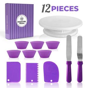 12pcs Plastic Eco-Friendly Set <strong>Cake</strong> Decorating <strong>Kit</strong> with <strong>Cake</strong> Turntable Cups Straight Angled Spatula Icing White Scraper - Product Image 1