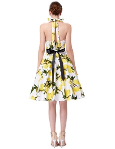Grazia Karin A Buon Mercato Lunghezza Del Ginocchio del Halter 50s Retro Stile di Limone Pinup Cotone Stampa Abiti CL6075 - Product Image 2