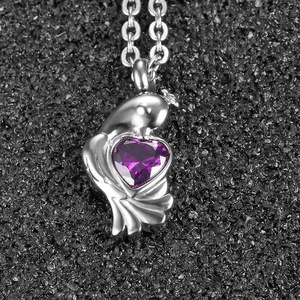 Collier pendentif en acier inoxydable, vente en gros, bijoux commémoratifs de crémation, améthyste, cendres - Product Image 3