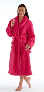 Peignoir d'hiver pour <span class=keywords><strong>femme</strong></span> en <span class=keywords><strong>polaire</strong></span> thermique 100% polyester, longueur genou, bleu marine, rouge, violet, corail - Product Image 4