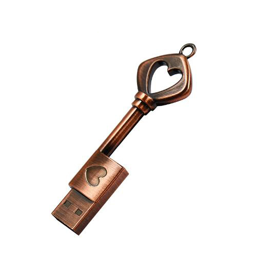 High Quality Metal Retro Key USB Flash Drive 1GB 2GB 4GB 2.0 Heart Wedding Gift Pen Drive 16GB 32GB 64GB Memory Stick