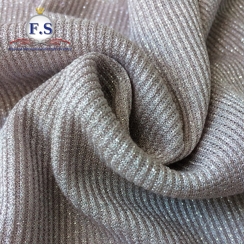 64/14.5/21.5 Rayon/lurex/nylon Hacci 2x2 Rib Knit Fabric for Ladies' Sweater