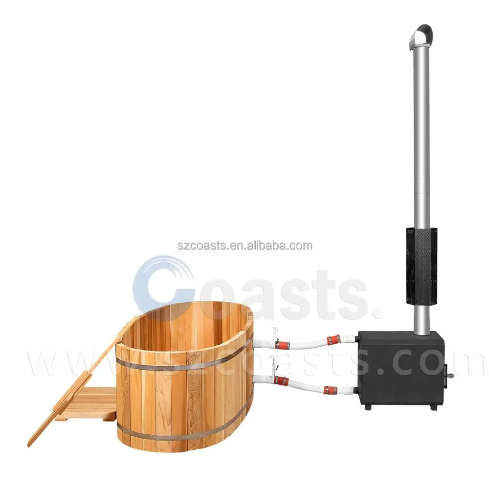 Outdoor red cedar mini wood fired hot tub for 1 person