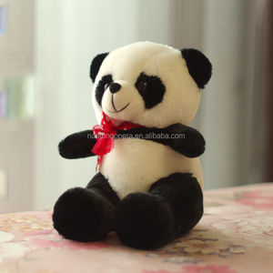 cute design red ribbon white black stuffed plush animal panda teddy bear