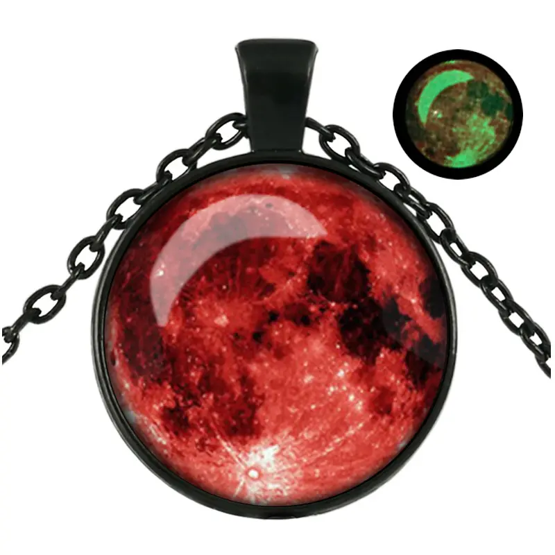 Customized Color Full Moon Glass Cabochon Necklace Jewelry Glow In The Dark Glowing Luminous Pendant Necklace For Woman