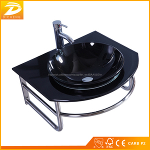Vidrio Baño Cuenca Del <span class=keywords><strong>Fregadero</strong></span> de un seno de Diseños Modernos Negro Con Apoyo SS - Product Image 1