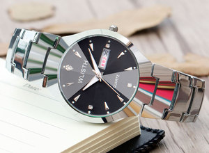 Reloj de pareja de lujo para hombres y mujeres, relojes de cuarzo a la moda, reloj de regalo automático de acero inoxidable de alta calidad