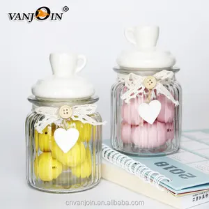 250ml 500ml Ribbed Glass Storage Jar Sweet Candy Glass Jar With Custom Ceramic Cork Lid