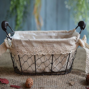 Keranjang Buah atau Bunga dari Kawat Ayam Coklat Tua Bentuk Bulat & Persegi Panjang, Anyaman Tangan, dengan Lapisan Dalam yang Dapat Dilepas, untuk Penyimpanan Grosir - Product Image 2