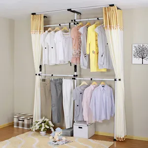 Hot Sales Metal Furniture Clothes Coat Rack DIY Wardrobe Pop Wall Mounted Garment Hangers Drying Rack Cabinet