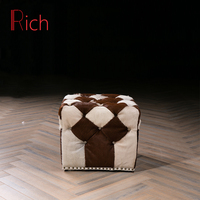Pouf carré en similicuir style rétro pour salon, tabouret de chambre à coucher, ottoman cube