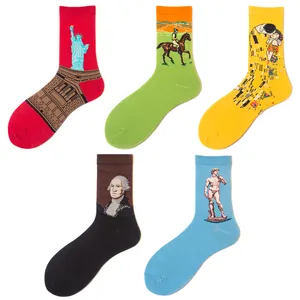 2024 Spring Autumn Winter New Fashion Art And Famous Oil Painting Series Male Socks Personality Funny Happy Socks Men Suppliers