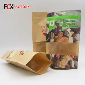 Sacchetto stand up riciclabile imballaggio Snack sacchetto per alimenti kraft composito in plastica di carta fatta a mano