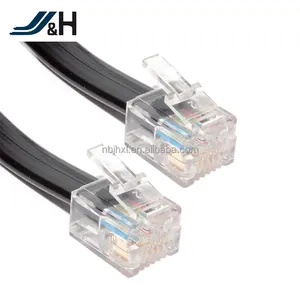 JIAHUI connector rj12 flat patch cord telephone cable 6p6c black telephone cable rj12 to rj12 6p6c cat 3 6core 6 jh tel support oem