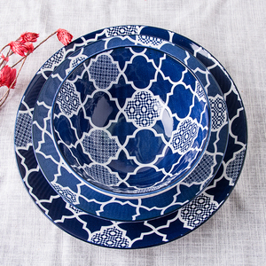 8 " / 8.5" / 10.5 "Inci Bentuk Bulat Warna Biru Dilukis Tangan Cina Keramik Set Peralatan Makan Porselen Piring Makan