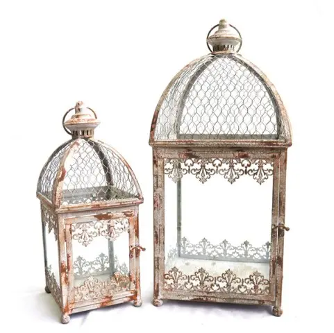Handmade Antique Rustic Iron Metal Lantern Customized Printed Decoration for Christmas Candle Stand for Home Decoration