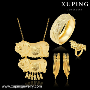 Xuping dubai 24K color oro estilo <span class=keywords><strong>inimitable</strong></span> y único brazalete, anillo aretes y collar set de joyas para mujeres - Product Image 6