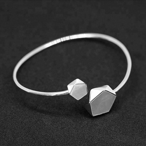 Lotus amusant fait à la main mode 925 argent sterling 18k plaqué or femmes bijoux Europe Style géométrique Angles argent bracelet personnalisé - Product Image 5