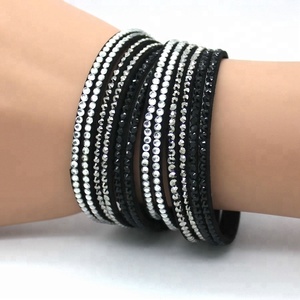 Hot Sale European Fashion Leder armband Mehr schicht iges Strass Kristall wickel armband für Damen & Herren Schmuck Armreifen Geschenk