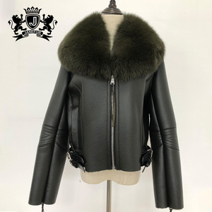 Girls Short Fur Coat Double Faced <strong>Real</strong> fox Fur Collars Coat Sheepskin <strong>Leather</strong> <strong>Jacket</strong> - Product Image 5